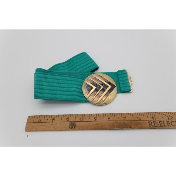 Vintage Charmant Stretch Belt Gold Enamel Buckle Green Elastic Art Deco‎ 70s main image 4